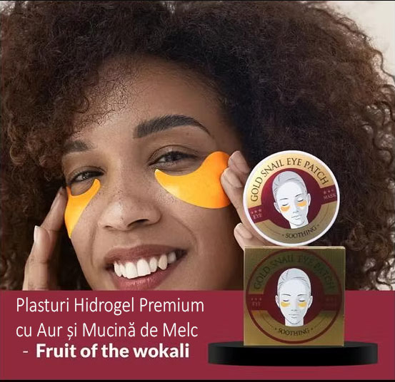 Set 60 Plasturi Hidrogel Premium pentru Ochi cu Aur, Extract de Mucus de Melc, Spirulina si Colagen Hidrolizat, Wokali Eye Patch-big