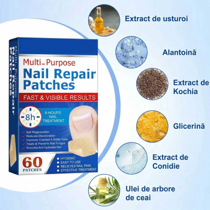 Set 60 Plasturi pentru Unghii Deteriorate, Galbene si Fragile, cu Extract de Arbore de Ceai si Usturoi-big