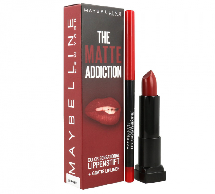 Kit Buze Maybelline The Matte Addiction Color Sensational: Ruj 05 Cruel Baby si Creion de Buze 90 Brick Red