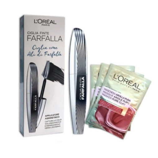 Set Mascara L oreal Paris Ciglia Finte Farfalla, Black, 7 ml si 3 masti de fata pentru detoxifiere cu argila pura 3 7 ml