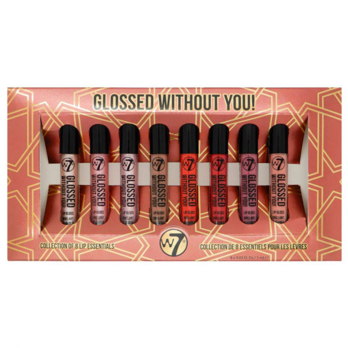 Set Cadou W7 Glossed Without You Lip Gloss Set, Brilliant, 8 x 1 ml