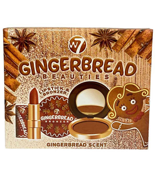 Set cadou cu aroma de Turta Dulce cu Ruj si Pudra bronzanta iluminatoare W7 Gingerbread Beauties Gift Set