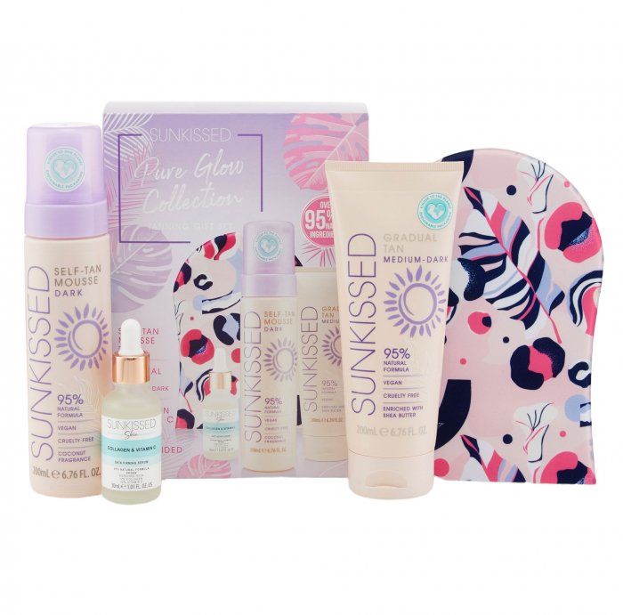 Set Complet Pentru Autobronzare Profesionala Sunkissed Pure Glow Collection Gift Set Dark, 95% Ingrediente Naturale