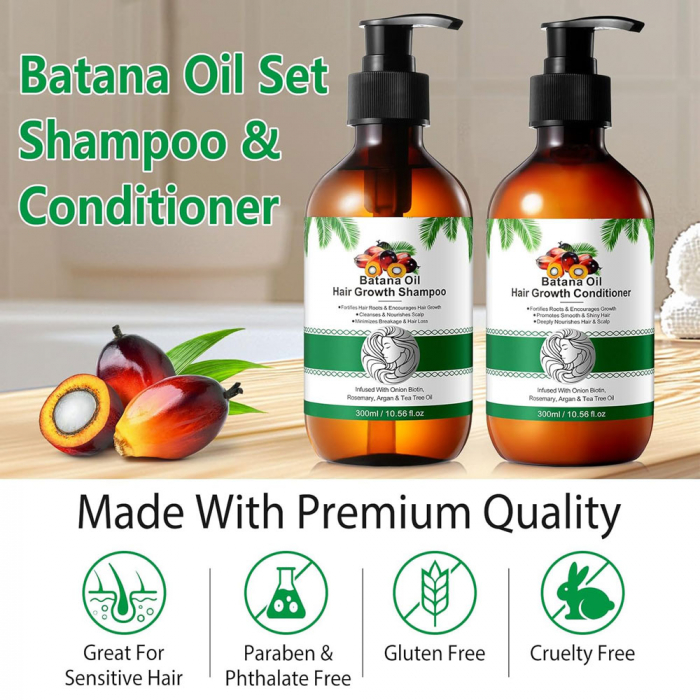 Set Premium pentru Cresterea Parului, Sampon si Balsam cu Ulei de Batana, NOVA KISS® 2 x 300 ml-big