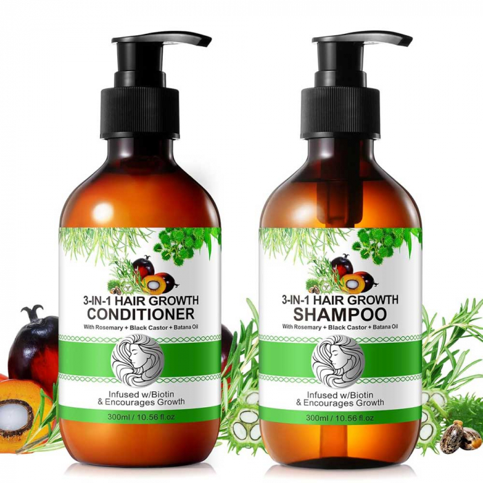 Set Crestere Par cu Sampon si Balsam 3 in 1 Rozmarin, Ricin, Batana, NOVA KISS   2 x 300 ml