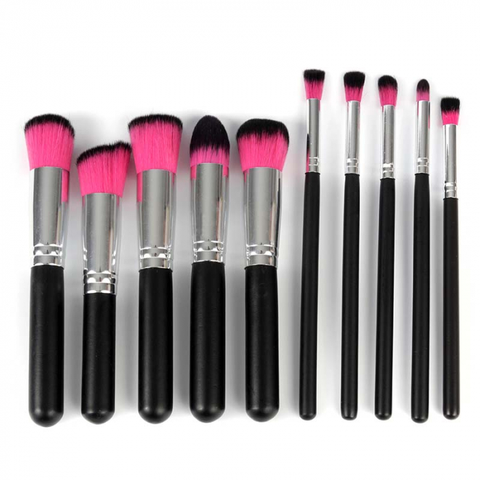 Set de 10 Pensule Profesionale Top Quality Kabuki Lilyz, Black Pink-big