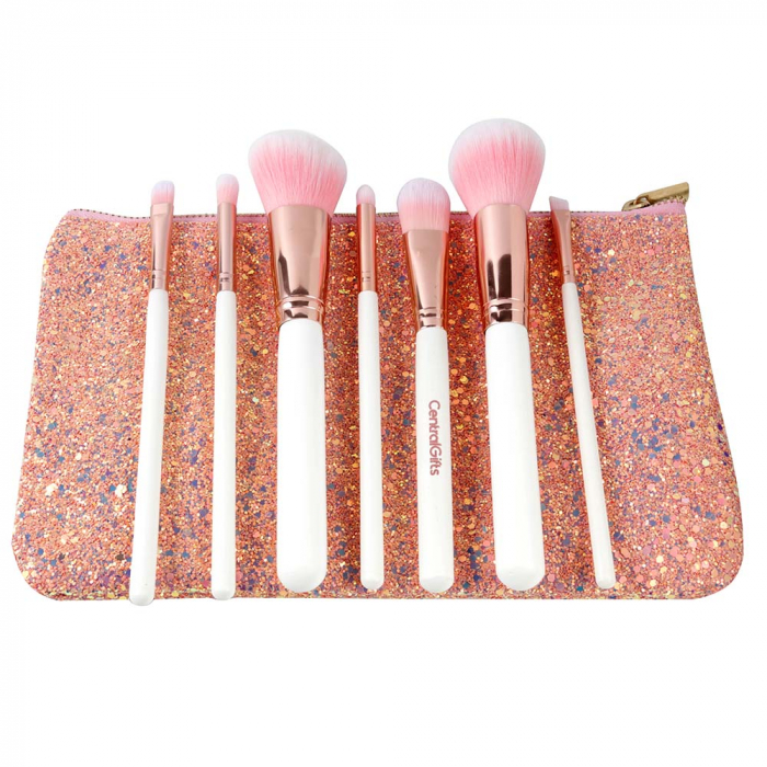 Set de 7 Pensule Profesionale din Par Natural cu borseta, Glitter Diamonds