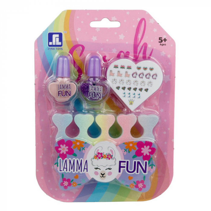 Set manichiura pentru copii cu 2 lacuri de unghii si stickere nova kiss lamma fun, varsta 5+