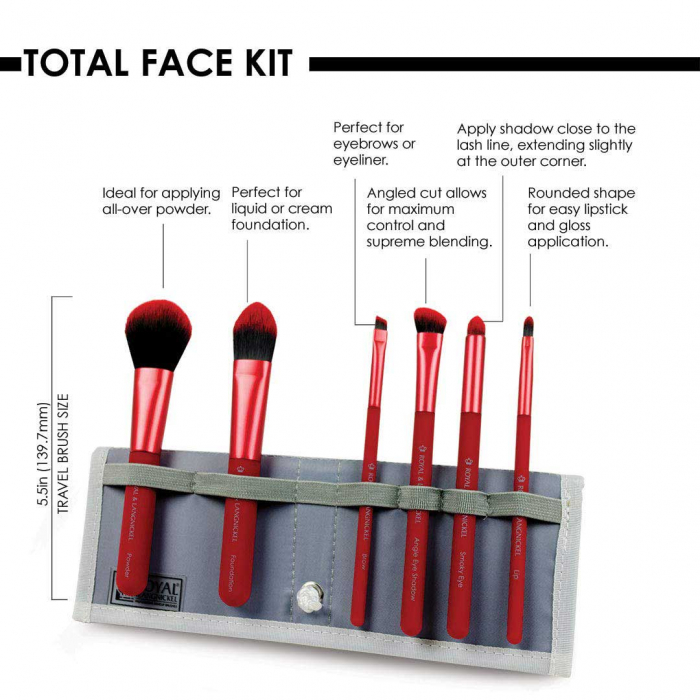 Set pensule profesionale Royal & Langnickel MODA Total Face Flip Kit, 7 piese, Red-big