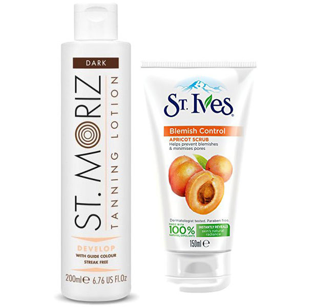 Set pentru autobronzare profesionala ST MORIZ cu Lotiune Dark si Exfoliant ST.IVES cu cu Nuca si Caise