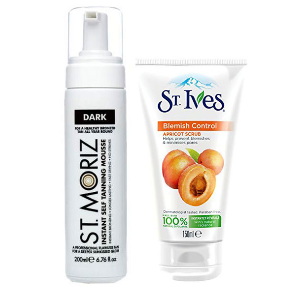 Set pentru autobronzare profesionala ST MORIZ cu Spuma Dark si Exfoliant ST.IVES cu Nuca si Caise