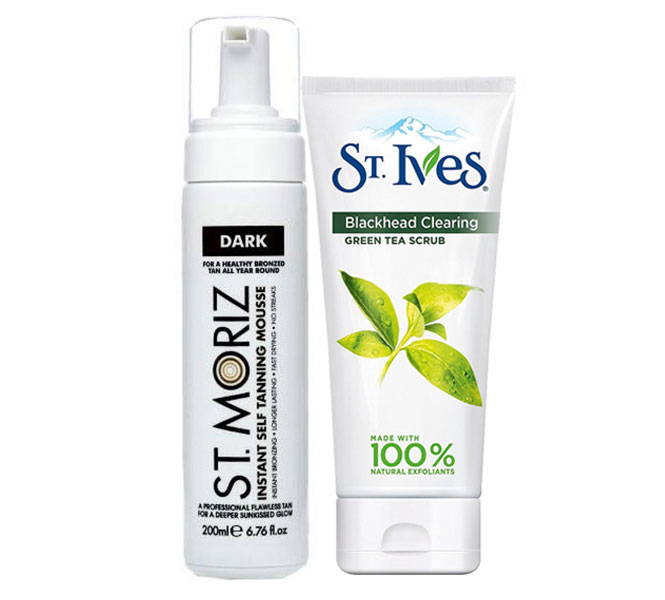 Set pentru autobronzare profesionala ST MORIZ cu Spuma Dark si Exfoliant ST.IVES cu Ceai Verde