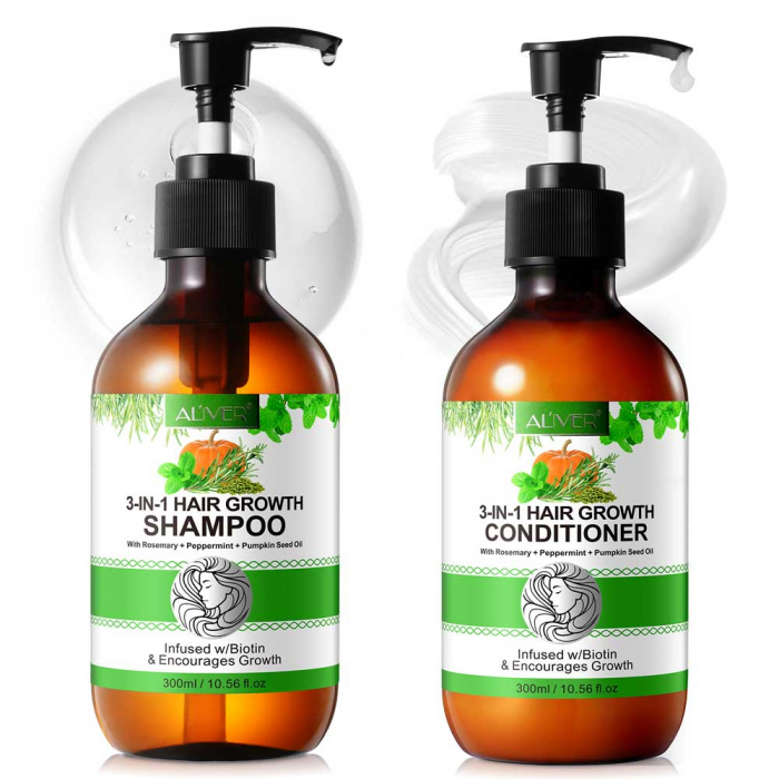 Set Crestere Par cu Sampon si Balsam 3 in 1 Rozmarin, Menta, Dovleac, 2 x 300 ml-big