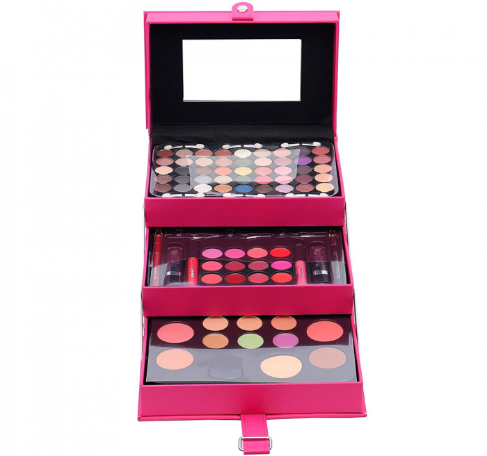 Set profesional pentru machiaj cu geanta reutilizabila Magic Color Makeup Kit, Rose Pink, 85 piese