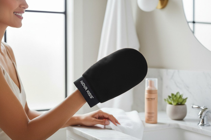 Set SPA cu Perie Masaj Scalp, Prosop Turban, Manusa Exfolianta si Saculet din Bumbac Organic, NOVA KISS®-big