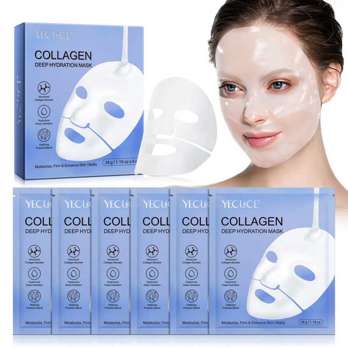 Set Tratament Premium cu 6 Masti Concentrate BIO Collagen, Formula Avansata cu Probiotice, Tehnologie Hydro-Gel