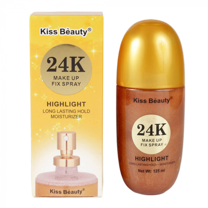 Spray Iluminator Fixare Machiaj cu Particule de Aur 24K, Rezistent la transfer, Kiss Beauty Makeup Fix, 03 Bronze, 125 ml-big