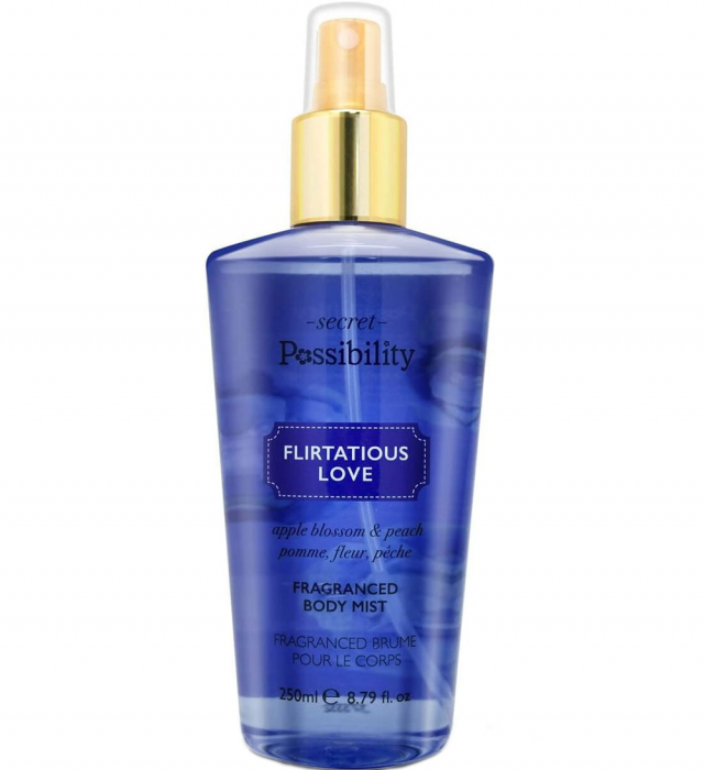 Spray parfumat pentru corp cu flori de mar, piersici si citrice Secret Possibility Flirtatious Love, 250 ml