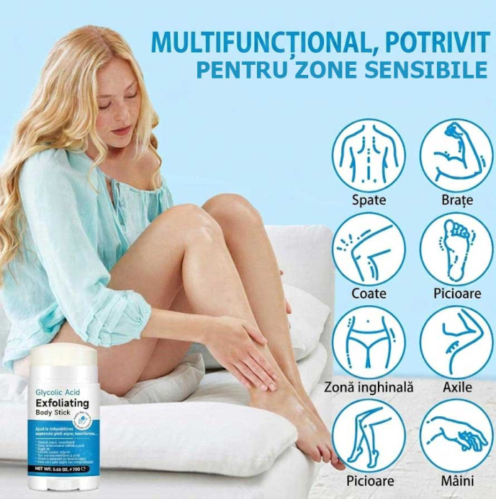 Stick Exfoliant Corp cu Acid Glicolic 7% si Acid Salicilic, Zone Sensibile, 75g -big