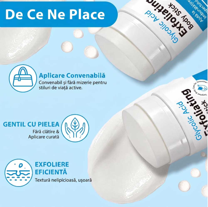 Stick Exfoliant Corp cu Acid Glicolic 7% si Acid Salicilic, Zone Sensibile, 75g -big