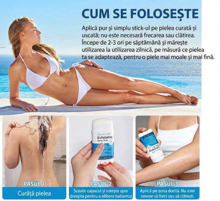 Stick Exfoliant Corp cu Acid Glicolic 7% si Acid Salicilic, Zone Sensibile, 75g -big
