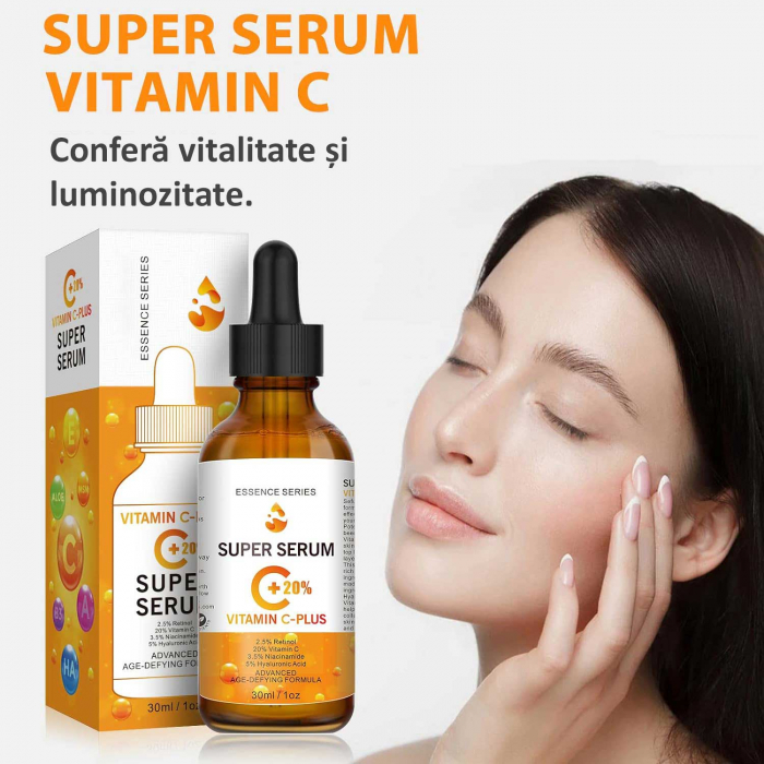 Super Serum Facial Anti-Imbatranire cu +20% Vitamina C, Retinol, Niacinamide si Acid Hialuronic SEFUDUN, 30 ml-big