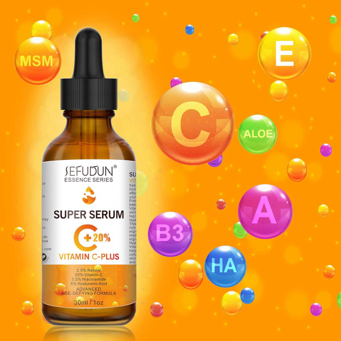 Super Serum Facial Anti-Imbatranire cu +20% Vitamina C, Retinol, Niacinamide si Acid Hialuronic SEFUDUN, 30 ml-big