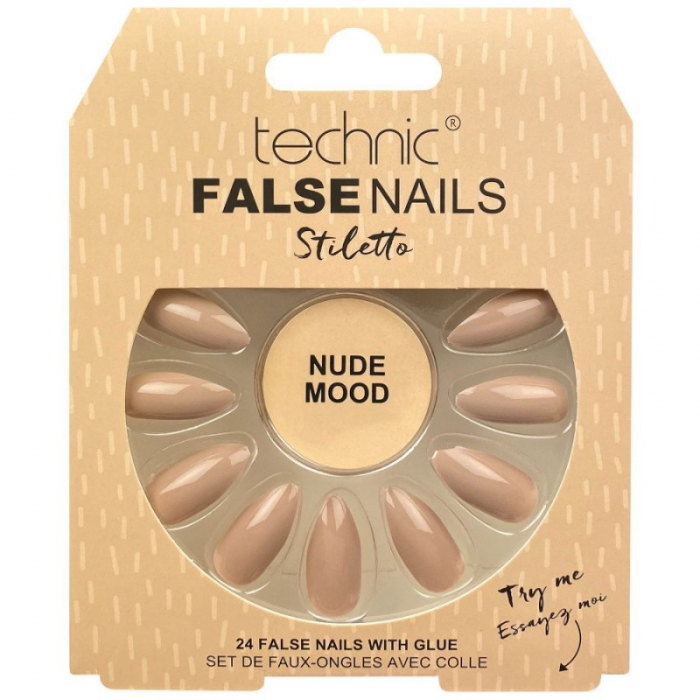 Set 24 Unghii False cu adeziv inclus Technic False Nails, Stiletto, Nude Mood-big