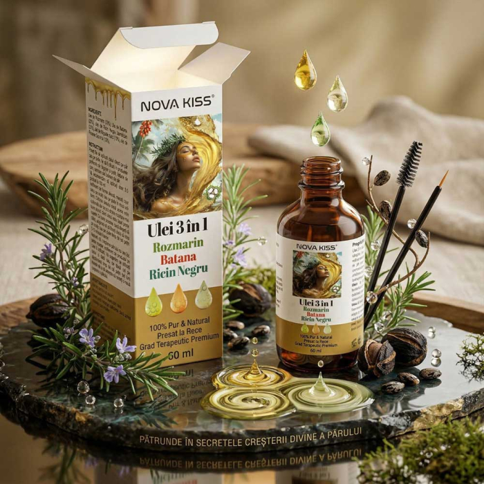 Ulei 3 in 1 Rozmarin, Batana și Ricin Negru NOVA KISS® ,100% Pur & Natural, Grad Terapeutic Premium, pentru Cresterea Parului, Tratarea Scalpului si Pielii, 60 ml-big