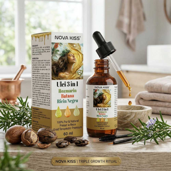 Ulei 3 in 1 Rozmarin, Batana și Ricin Negru NOVA KISS® ,100% Pur & Natural, Grad Terapeutic Premium, pentru Cresterea Parului, Tratarea Scalpului si Pielii, 60 ml-big
