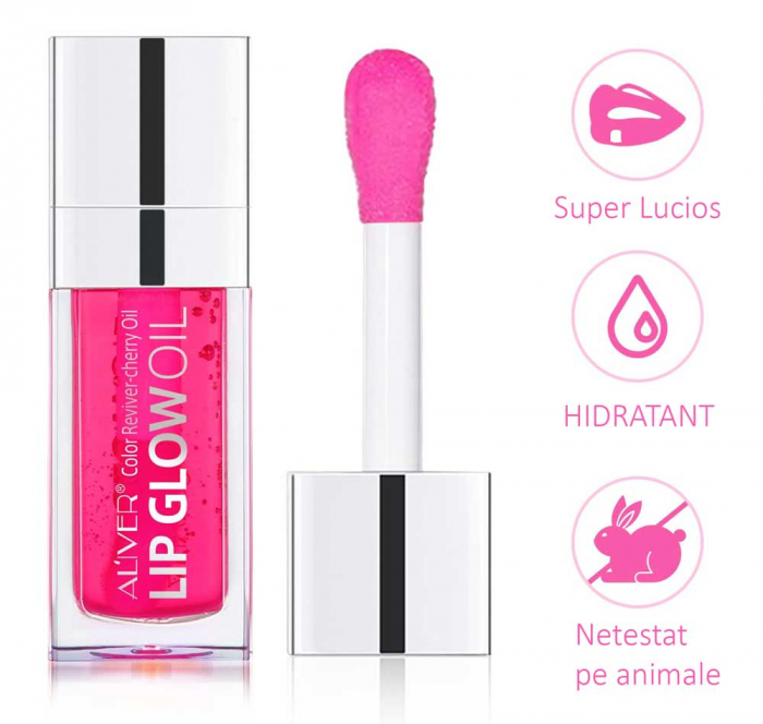 Ulei cu Efect de Marire a Buzelor infuzat cu Ulei de Cirese, Aliver Color Plumping, 05 Pink, 6 ml-big
