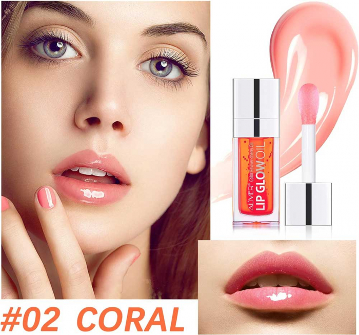 Ulei cu Efect de Marire a Buzelor infuzat cu Ulei de Cirese, Aliver Color Plumping, 02 Coral, 6 ml-big