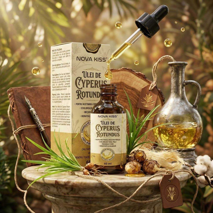 Ulei Cyperus Rotundus NOVA KISS® pentru Incetinirea Cresterii Parului Nedorit, 100% Natural, Premium, 60 ml -big