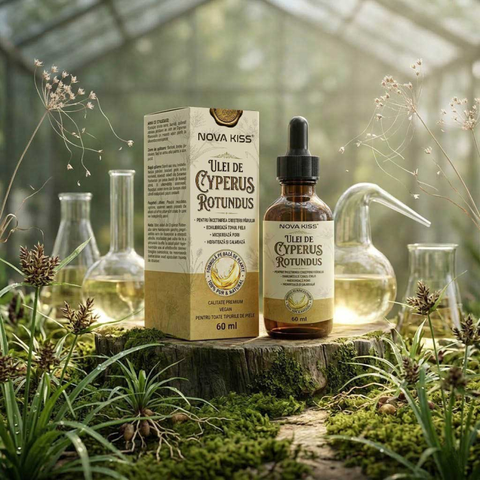 Ulei Cyperus Rotundus NOVA KISS® pentru Incetinirea Cresterii Parului Nedorit, 100% Natural, Premium, 60 ml -big
