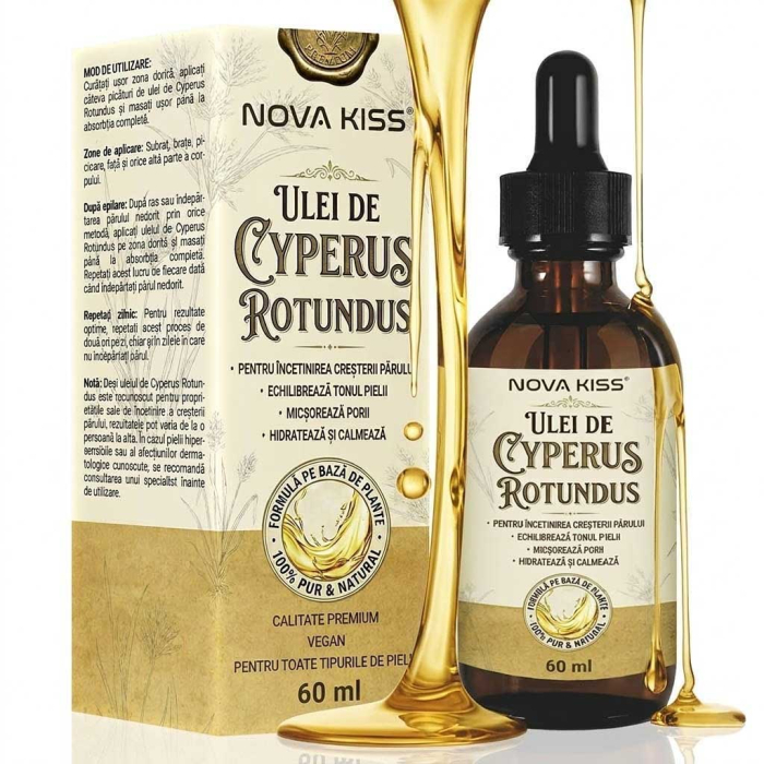 Ulei Cyperus Rotundus NOVA KISS® pentru Incetinirea Cresterii Parului Nedorit, 100% Natural, Premium, 60 ml -big