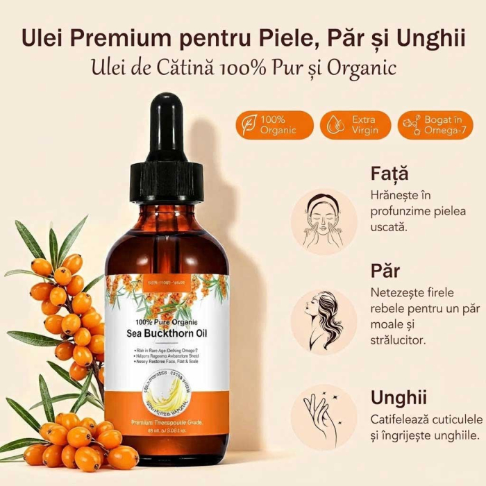 Ulei de Catina 100% Pur si Natural pentru Ingrijirea Tenului si Parului, Calitate Premium, Presat la Rece, 60ml-big