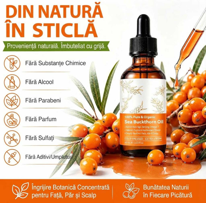 Ulei de Catina Organic, 100% Pur pentru Ingrijire Piele si Par, Extra Virgin, 60ml-big