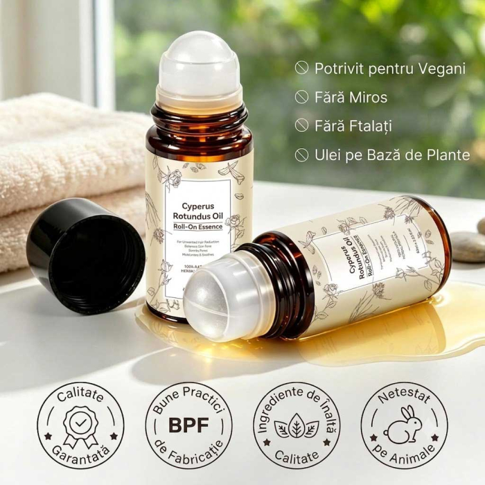Ulei de Cyperus Rotundus, Roll-On 100% Natural pentru Reducerea Cresterii Parului Nedorit, 60 ml-big