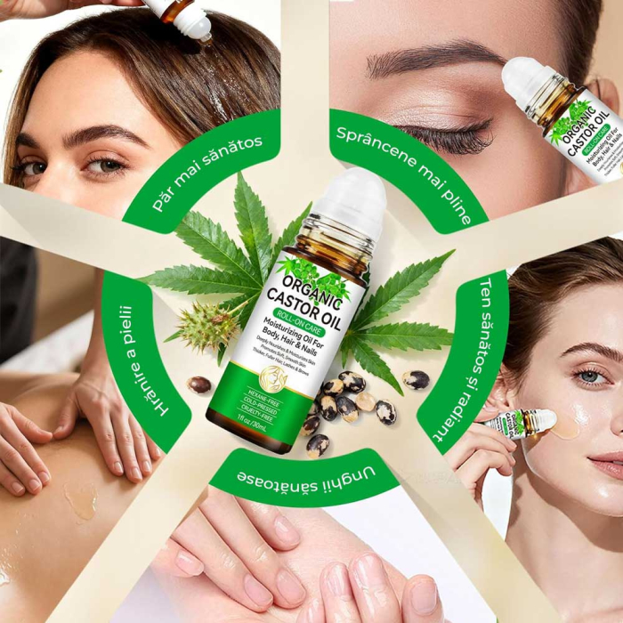 Ulei de Ricin 100% Pur Organic, Roll-On, pentru Ten, Gene, Sprancene, Unghii, 30 ml-big