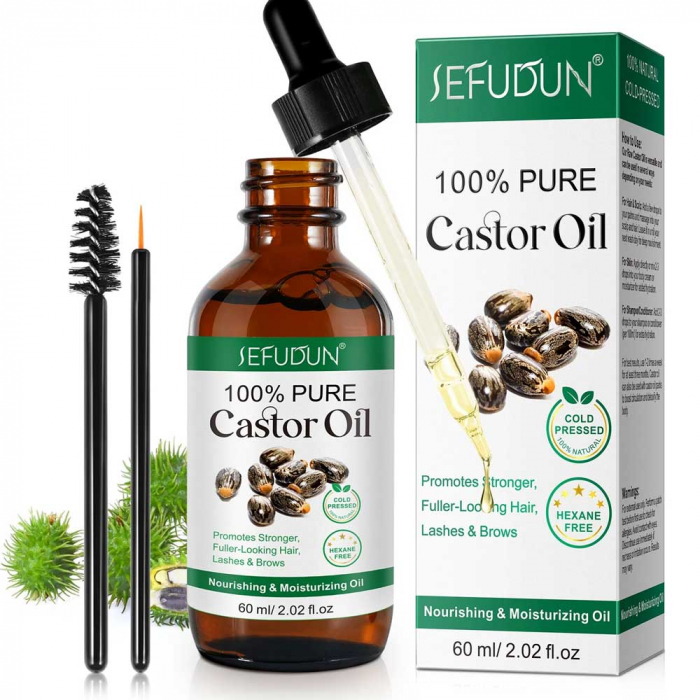 Ulei de Ricin 100% Raw, Fara Hexan, pentru Crestere Gene, Sprancene si Par, 60 ml