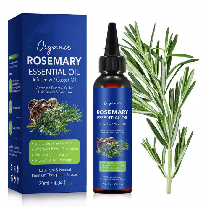 Ulei esential Organic de Rozmarin infuzat cu Ricin, 100% Natural pentru Cresterea Parului, NOVA KISS®, 120 ml-big