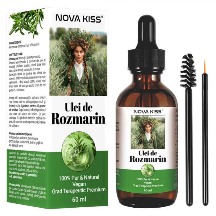 Ulei esential premium de Rozmarin 100% Natural pentru stimularea cresterii parului, genelor, sprancenelor sau unghiilor, NOVA KISS   60 ml