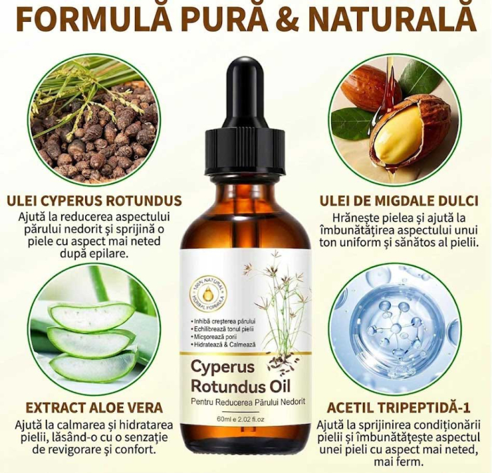 Ulei pentru Reducerea Cresterii Parului Nedorit, Cyperus Rotundus, 60 ml-big