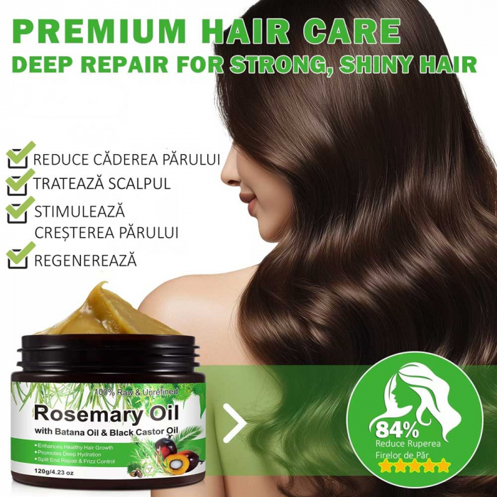 Ulei Premium 3 in 1 cu Rozmarin, Batana si Ricin, 100% Pur si Natural, Raw si Nerafinat pentru Cresterea Parului, 120 g-big