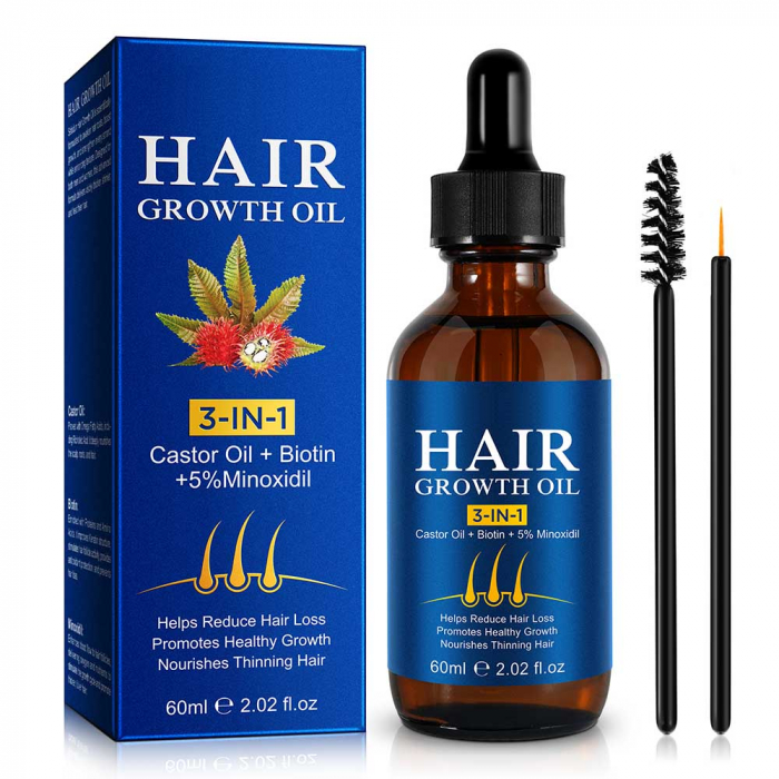 Ulei Premium 3 in 1 pentru Cresterea Parului cu Minoxidil, Biotina si Ulei de Ricin, 60 ml-big