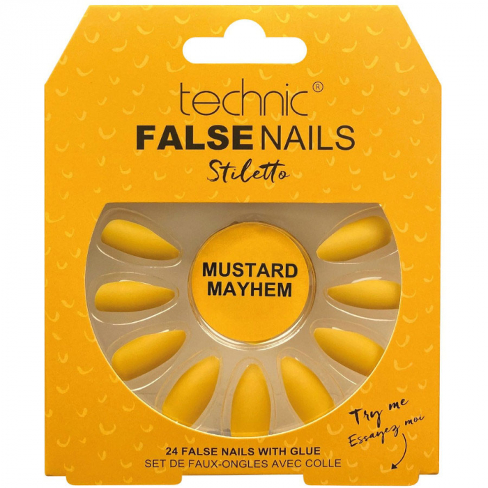 Set 24 Unghii False cu adeziv inclus Technic False Nails, Stiletto, Mustard Mayhem-big
