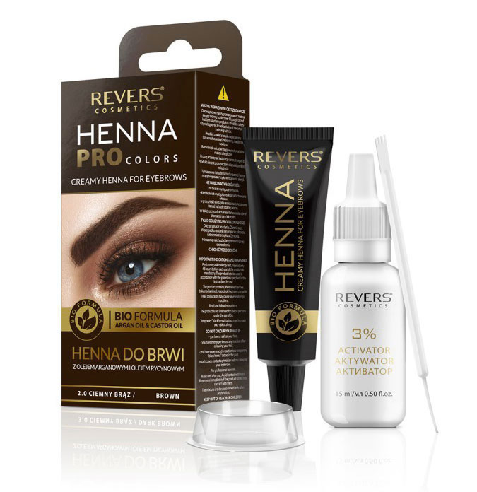 Vopsea Profesionala Crema pentru Sprancene Revers HENNA PROcolors BIO Formula cu Ulei de Argan si de Ricin, 2.0 Brown, Maro