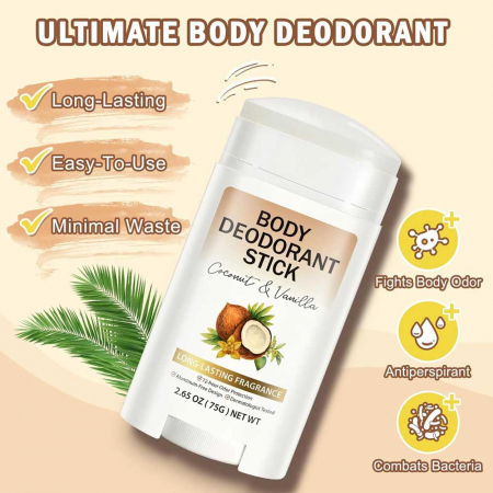 Deodorant Stick fara aluminiu cu Cocos Si Vanilie, 72h Protectie, Unisex, 75 g3