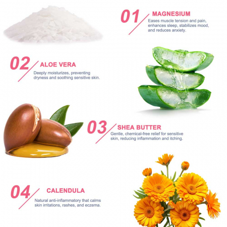 Crema cu Magneziu pentru Copii cu Unt de Shea, Aloe Vera si Galbenele, Calm, Relaxare si Somn Linistit, NOVA KISS®, 150 g1