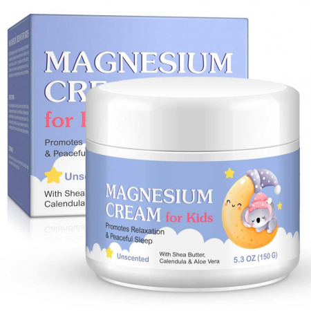 Crema cu Magneziu pentru Copii cu Unt de Shea, Aloe Vera si Galbenele, Calm, Relaxare si Somn Linistit, NOVA KISS®, 150 g